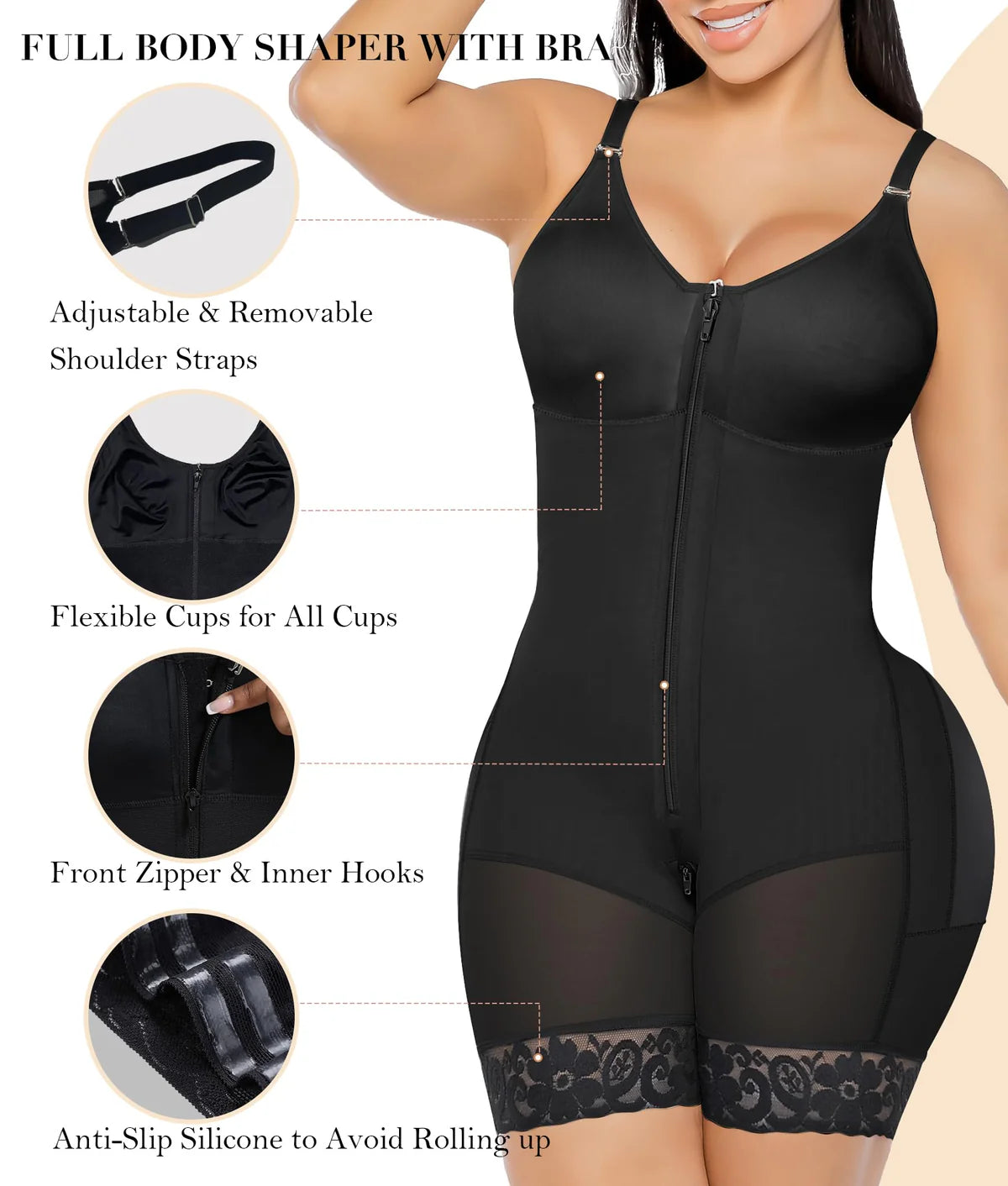 LumaShape Fajas Colombianas Postpartum Shapewear – Tummy Control Body Shaper & Butt Lifter with Zipper Crotch