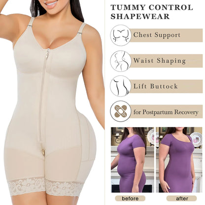 LumaShape Fajas Colombianas Postpartum Shapewear – Tummy Control Body Shaper & Butt Lifter with Zipper Crotch
